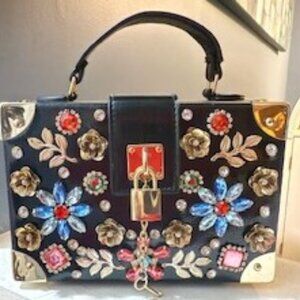 ALDO Rhinestone/Floral Crystal/Jems Embellished Box Purse Bag Crossbody Novelty